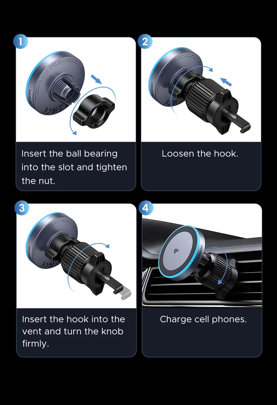 UGREEN Qi2 15W Magnetic Car Phone Holder Wireless Charger For iPhone 16 17 Pro Max Charging for Magsafe Car Charger LED Light