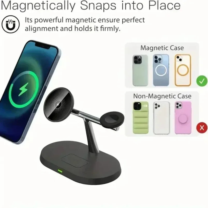 Phone Wireless Charger Desktop 3 IN 1 Magnetic For Magsafe iPhone 16 15 14 13 12 Samsung Apple/Galaxy Watch Fast Charging Dock
