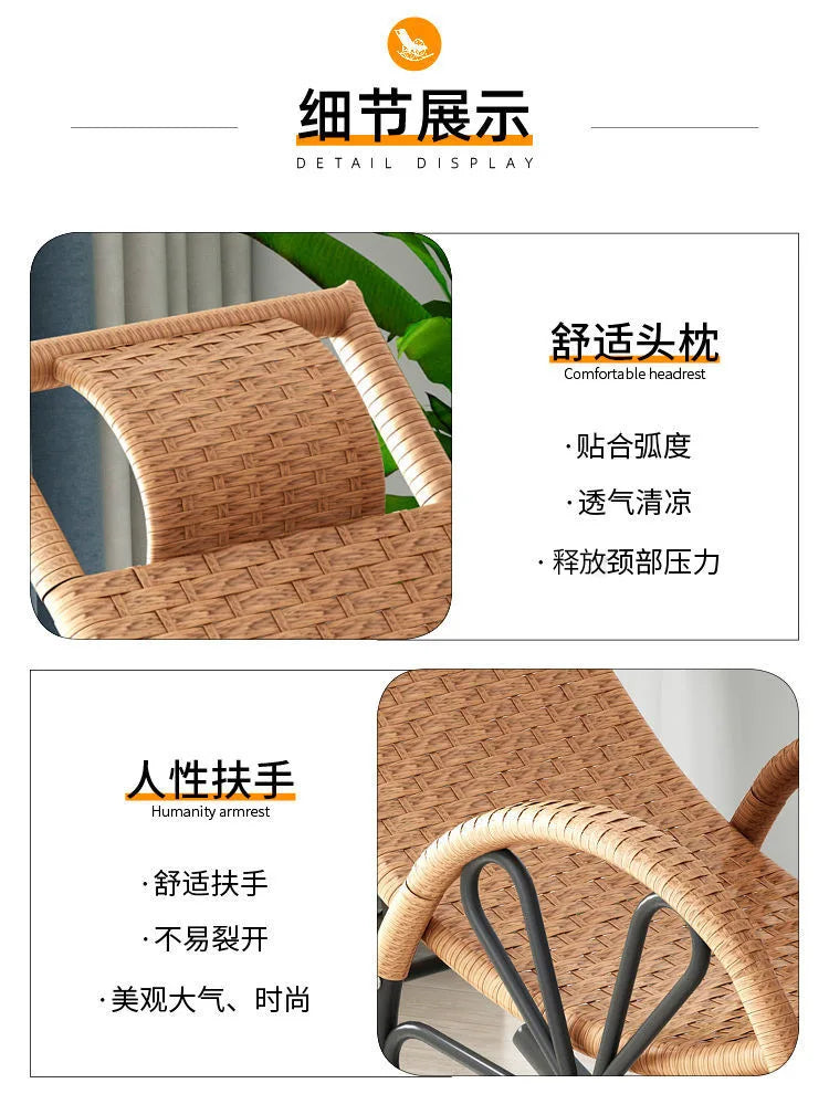 Outdoor PE Rattan Rocking Chair with Cushion and Floor Mat Ergonomic Wicker Recliner Lounge Chair for Patio Balcony Living Room