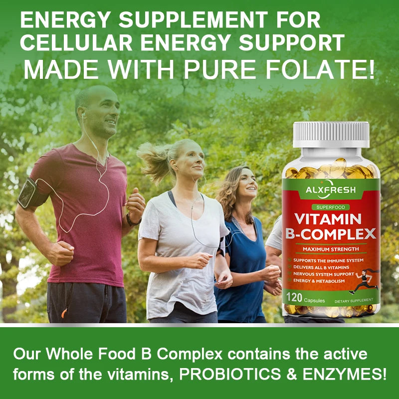 B-Complex Vitamin Supplements (B12 B1 B2 B3 B5 B6 B9 Folic Acid &Biotin) for Relieve Stress, Mood, Immune System Support Capsule
