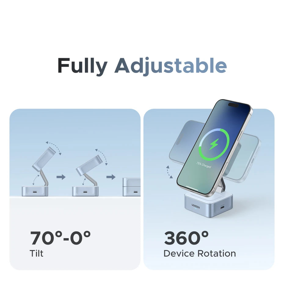 UGREEN Upgraded Qi2 25W Magnetic 2-in-1 Wireless Charger Stand Fast Charging Stand Magsafe Charger For iPhone 16 17/AirPods