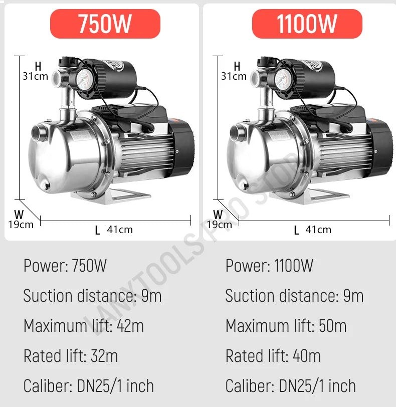 Household Fully Automatic Water Pump 370W-1500W Self-Priming Stainless Steel Silent Tap Booster Pump for Water Supply System