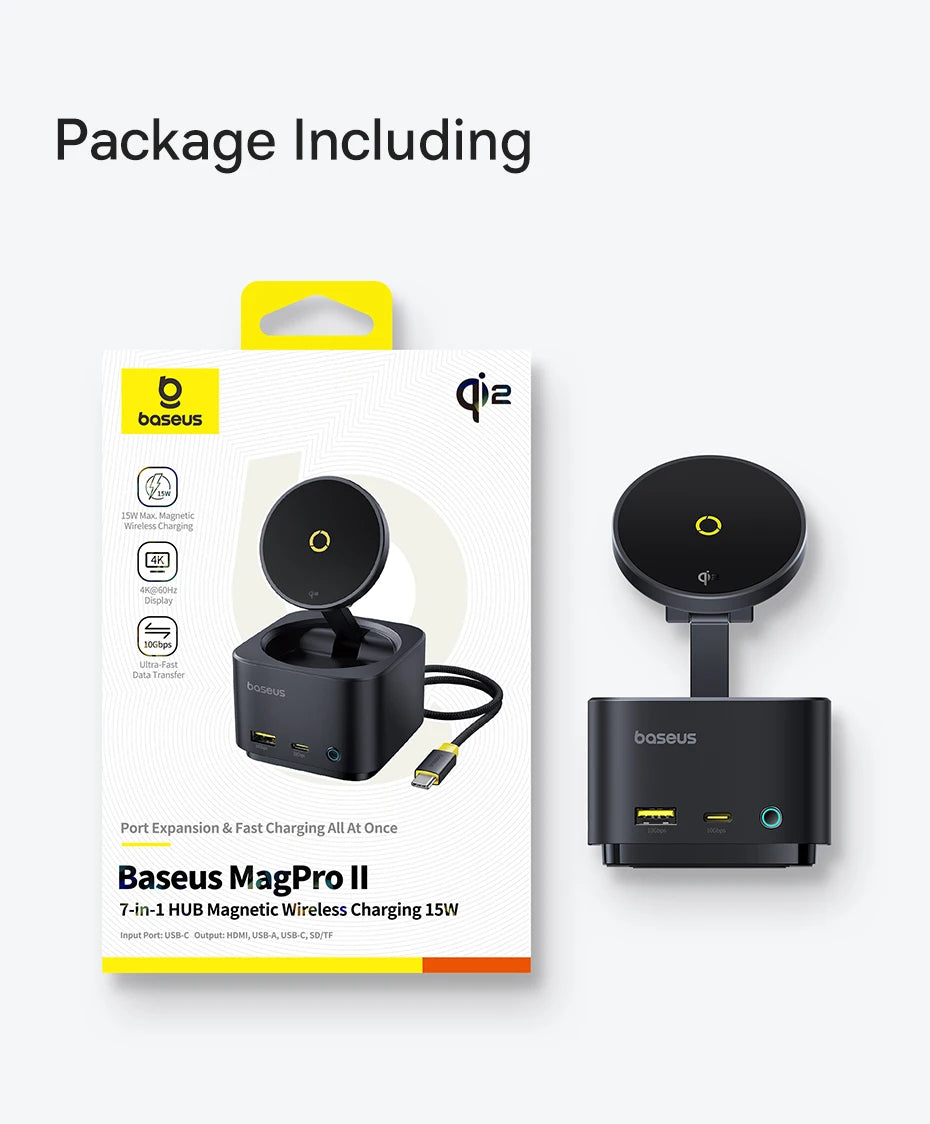 Baseus Magnetic Wireless Charger Qi2 15W for iPhone 17 Air 16 Pro Max MagSafe Fast PD HUB HDMI 4K60Hz USB3.2 SD TF Phone Charger