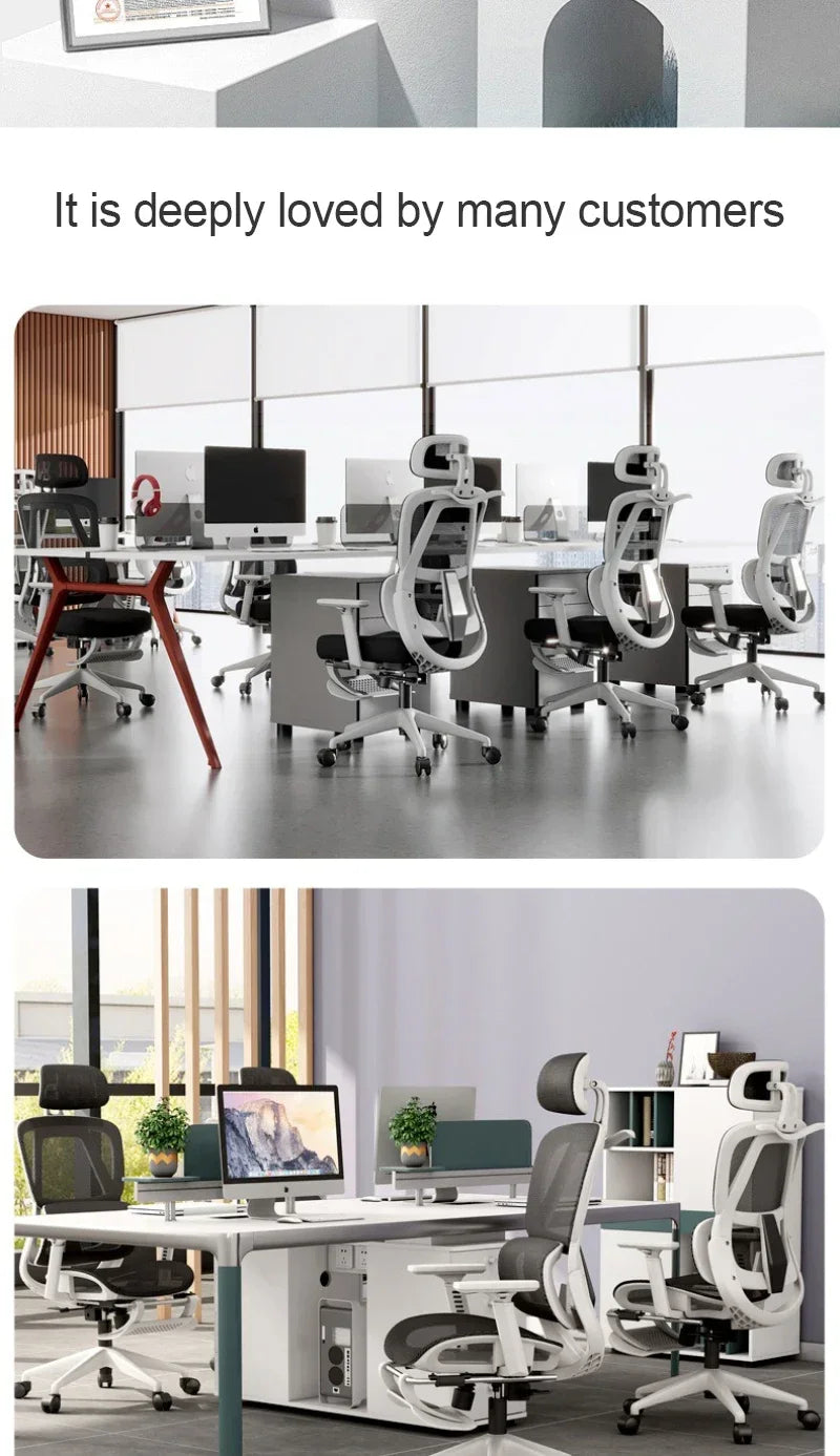 Ergonomic Office Chair Reclining Lumbar Support Headrest Adjustable Armrests Footrest Bureaustoel Home Office Gaming Room
