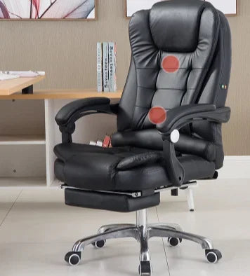Metal Frame Office Chair with Footrest Ergonomic Lifting Swivel Base Brown Leather Recliner Sofa Seating