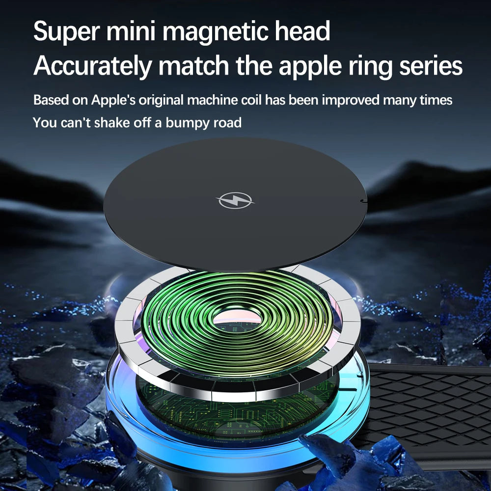 15W Car Mount Charger Compatible iPhone MagSafe 16 Pro Max 15 14 13 12 Magnetic Wireless Car Charger Free Adjustment Angle