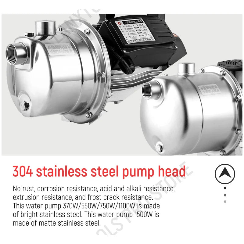 Household Fully Automatic Water Pump 370W-1500W Self-Priming Stainless Steel Silent Tap Booster Pump for Water Supply System