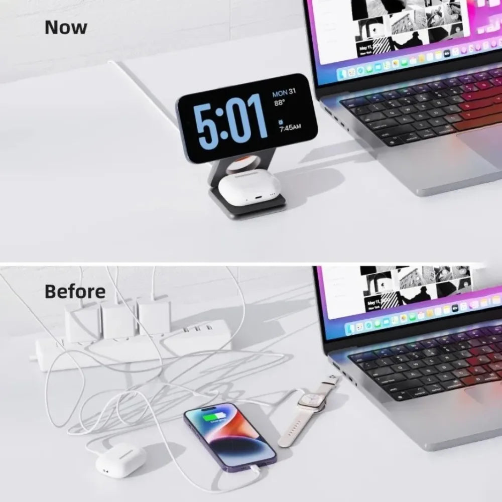 100W Foldable Magnetic Station 3 in 1 Fast Wireless Charger Stand For Magsafe iPhone 16 15 14 13 12 Pro Max iWatch 8 7 6 Airpods