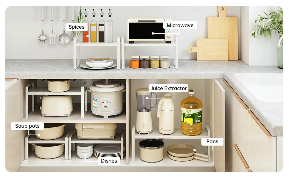 Kitchen Storage Rack under the Sink Cabinet Layered Rack Countertop Desktop Retractable Cabinet Dish Storage Rack Home