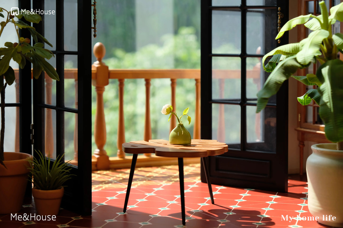 1:6 doll house dollhouse fence/railing(Comprises four fences, a 180-degree connecting rod and two 90-degree connecting rods.)