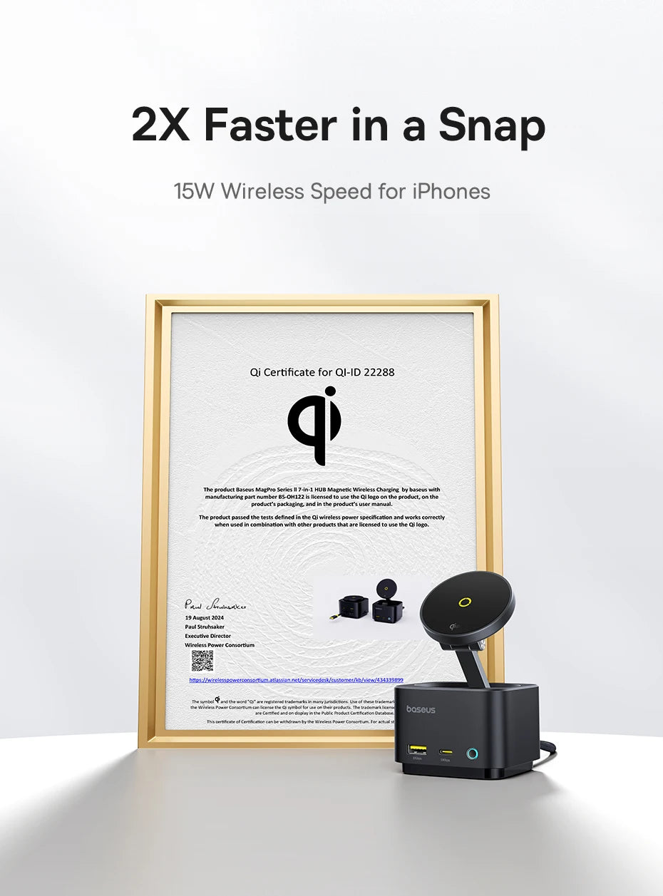 Baseus Magnetic Wireless Charger Qi2 15W for iPhone 17 Air 16 Pro Max MagSafe Fast PD HUB HDMI 4K60Hz USB3.2 SD TF Phone Charger