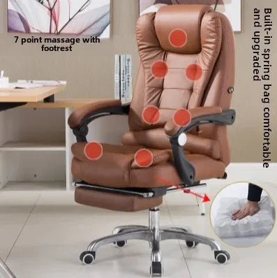 Metal Frame Office Chair with Footrest Ergonomic Lifting Swivel Base Brown Leather Recliner Sofa Seating