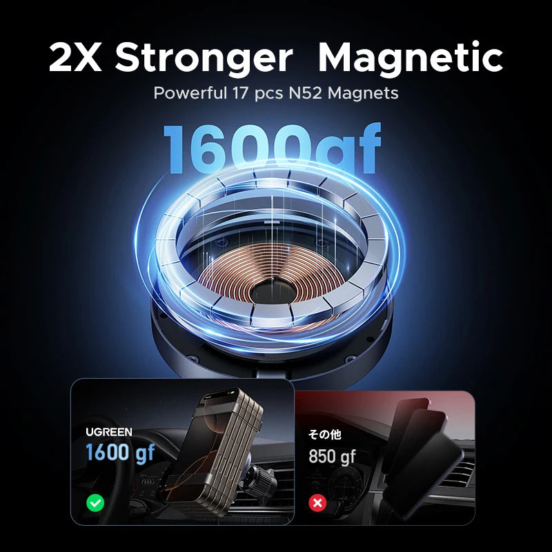 UGREEN Qi2 15W Magnetic Car Phone Holder Wireless Charger For iPhone 16 17 Pro Max Charging for Magsafe Car Charger LED Light