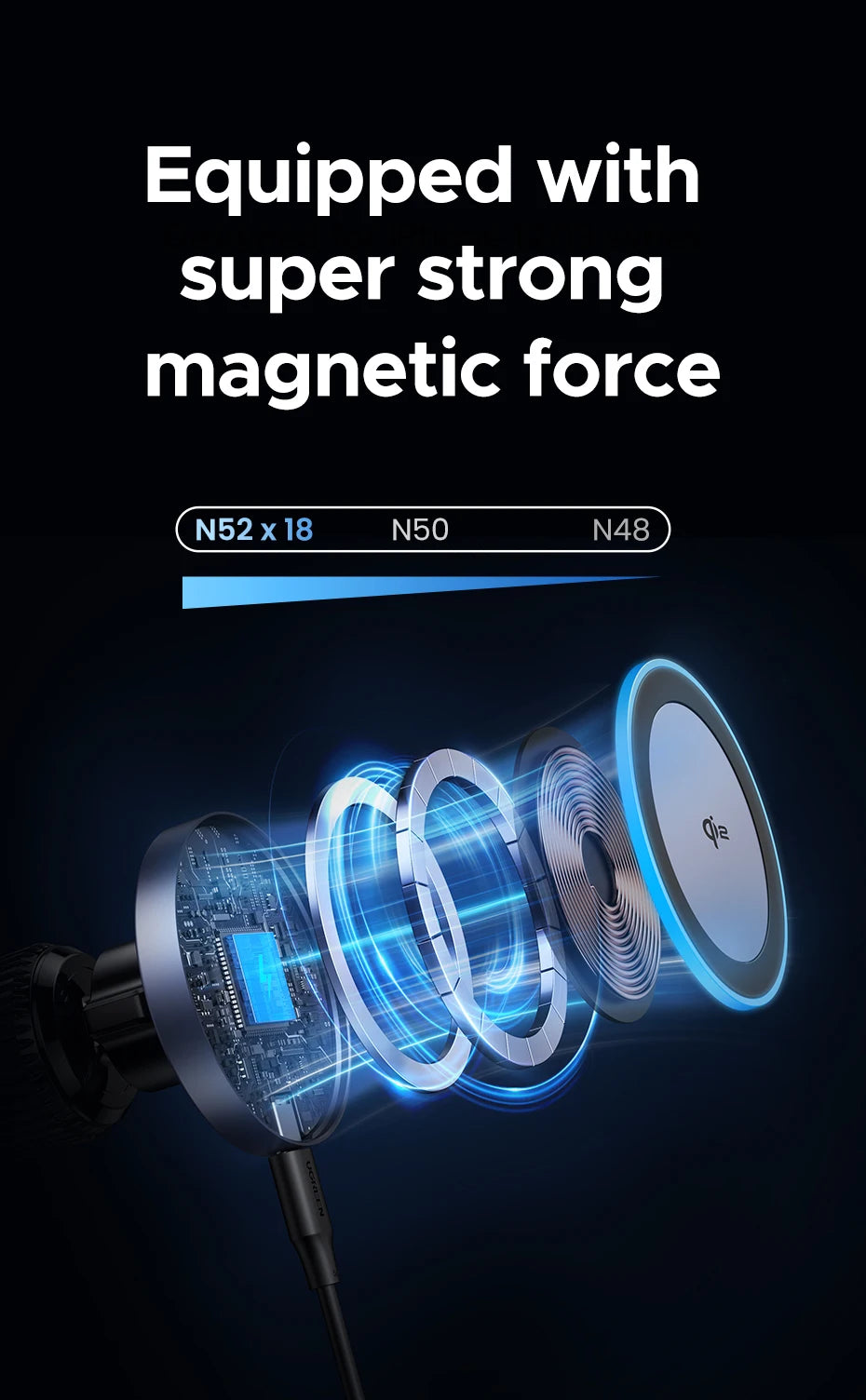 UGREEN Qi2 15W Magnetic Car Phone Holder Wireless Charger For iPhone 16 17 Pro Max Charging for Magsafe Car Charger LED Light