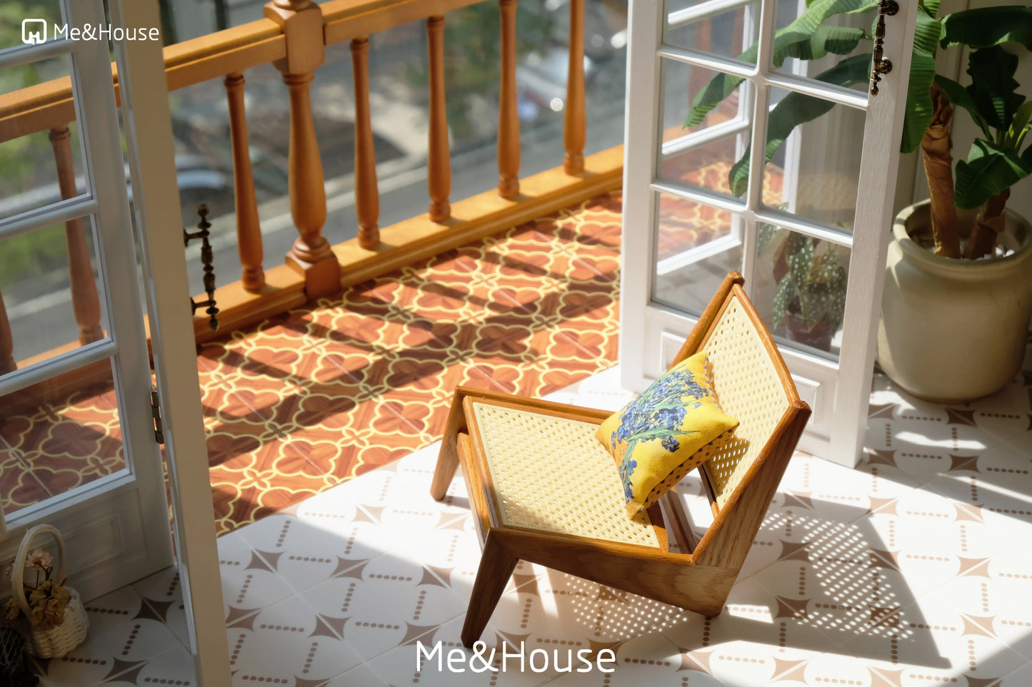 1:6 doll house dollhouse fence/railing(Comprises four fences, a 180-degree connecting rod and two 90-degree connecting rods.)