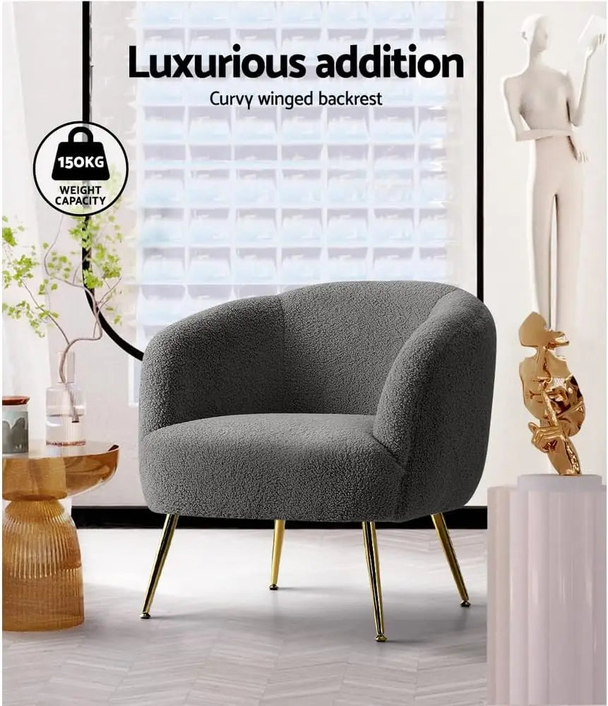 Armchair Sherpa Fabric Recliner Lounge Dining Chairs Sofa Nursing Occasional Seat Reading Seating Armchairs Home Living Room Bed
