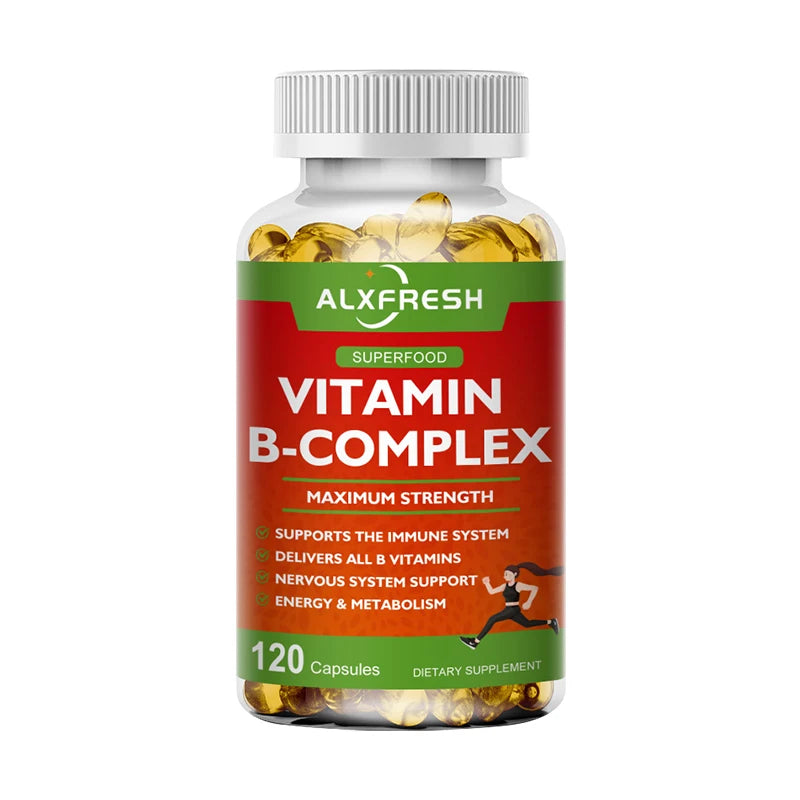 B-Complex Vitamin Supplements (B12 B1 B2 B3 B5 B6 B9 Folic Acid &Biotin) for Relieve Stress, Mood, Immune System Support Capsule