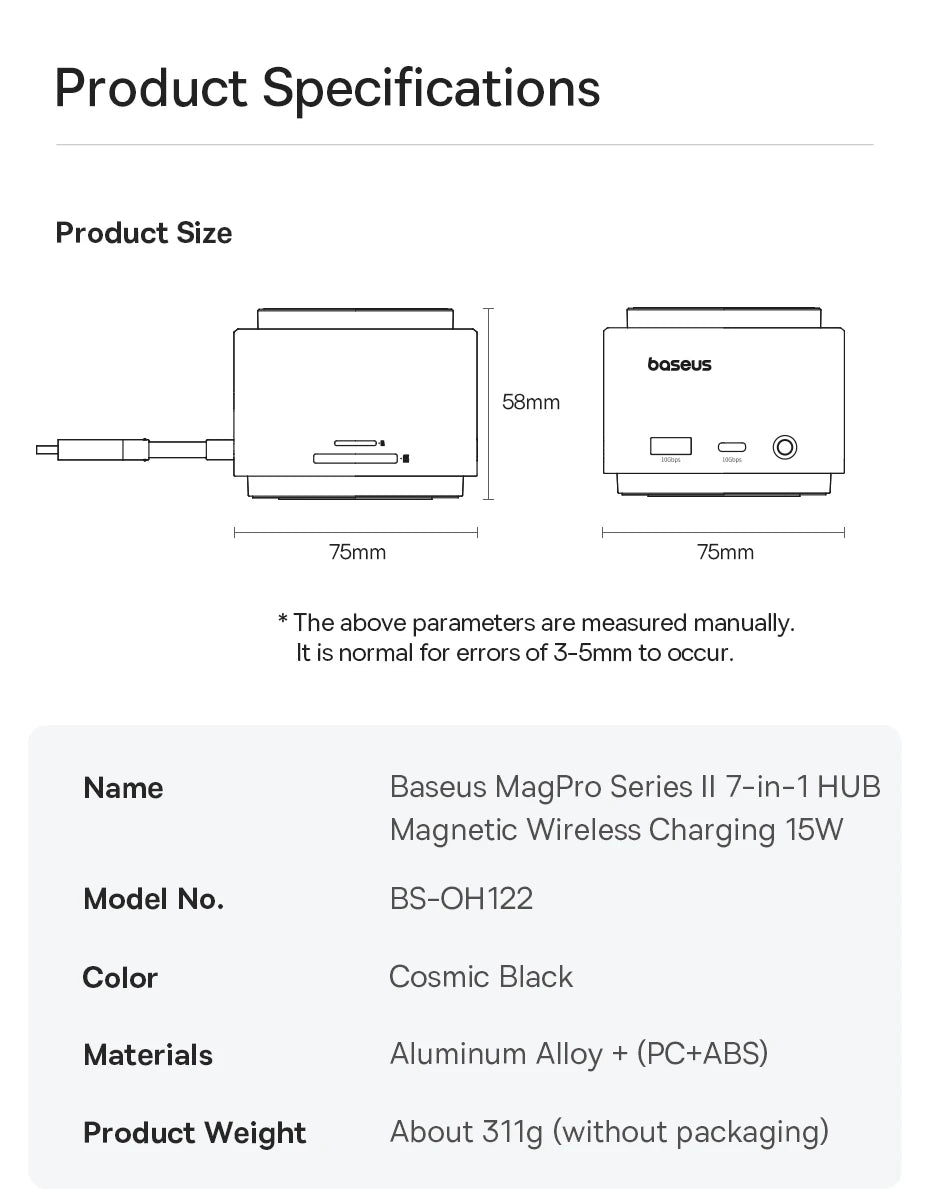 Baseus Magnetic Wireless Charger Qi2 15W for iPhone 17 Air 16 Pro Max MagSafe Fast PD HUB HDMI 4K60Hz USB3.2 SD TF Phone Charger