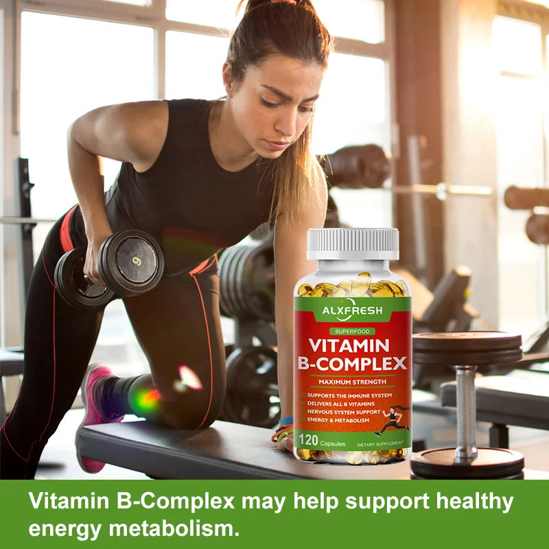 B-Complex Vitamin Supplements (B12 B1 B2 B3 B5 B6 B9 Folic Acid &Biotin) for Relieve Stress, Mood, Immune System Support Capsule
