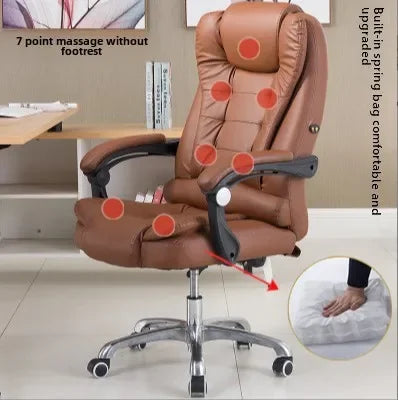 Metal Frame Office Chair with Footrest Ergonomic Lifting Swivel Base Brown Leather Recliner Sofa Seating