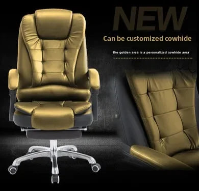 Metal Frame Office Chair with Footrest Ergonomic Lifting Swivel Base Brown Leather Recliner Sofa Seating