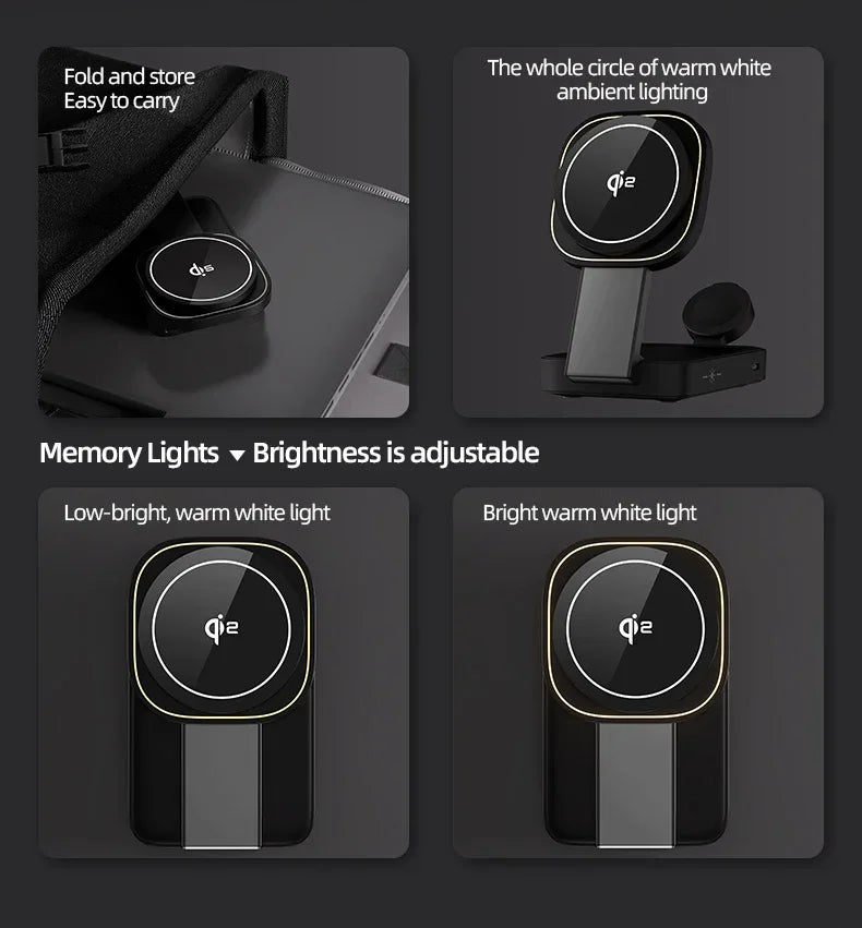 3 In 1 Magnetic Wireless Charger QI2 Folding Wireless Charging Station for Magsafe iPhone 16 15 14 13 iWatch 9 8 7 AirPods Pro
