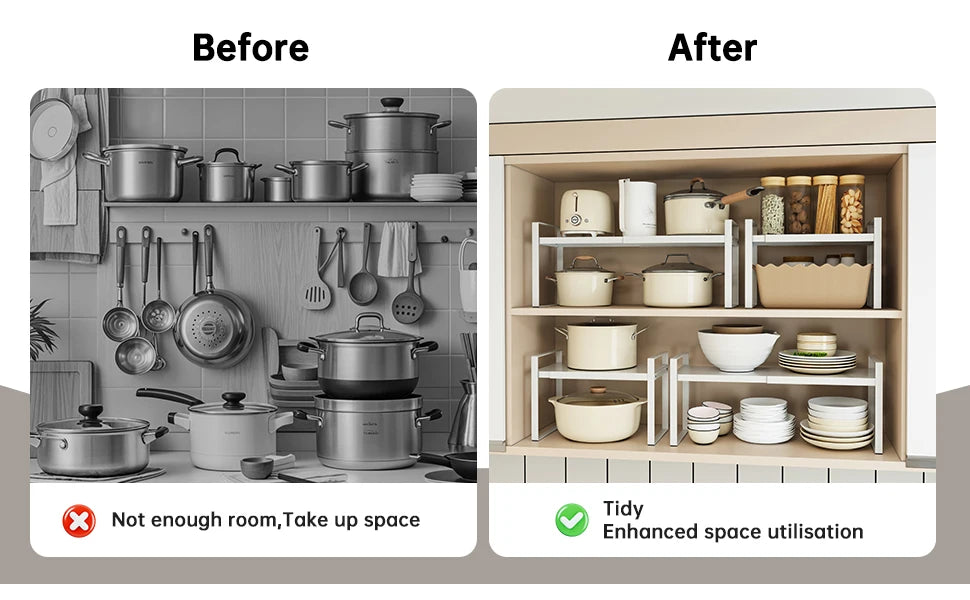 Kitchen Storage Rack under the Sink Cabinet Layered Rack Countertop Desktop Retractable Cabinet Dish Storage Rack Home