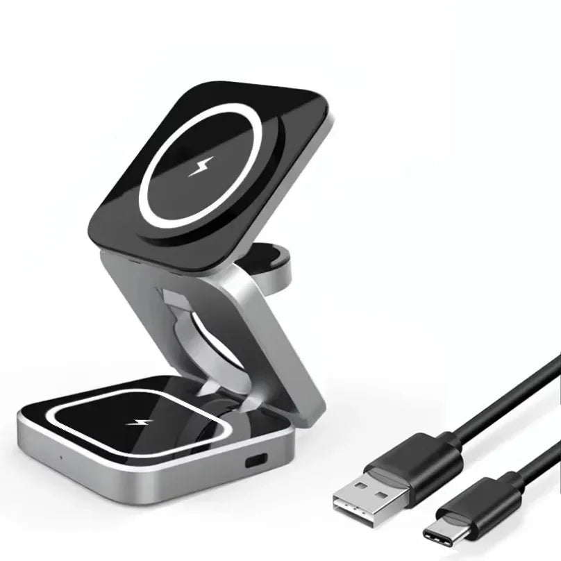 100W Foldable Magnetic Station 3 in 1 Fast Wireless Charger Stand For Magsafe iPhone 16 15 14 13 12 Pro Max iWatch 8 7 6 Airpods