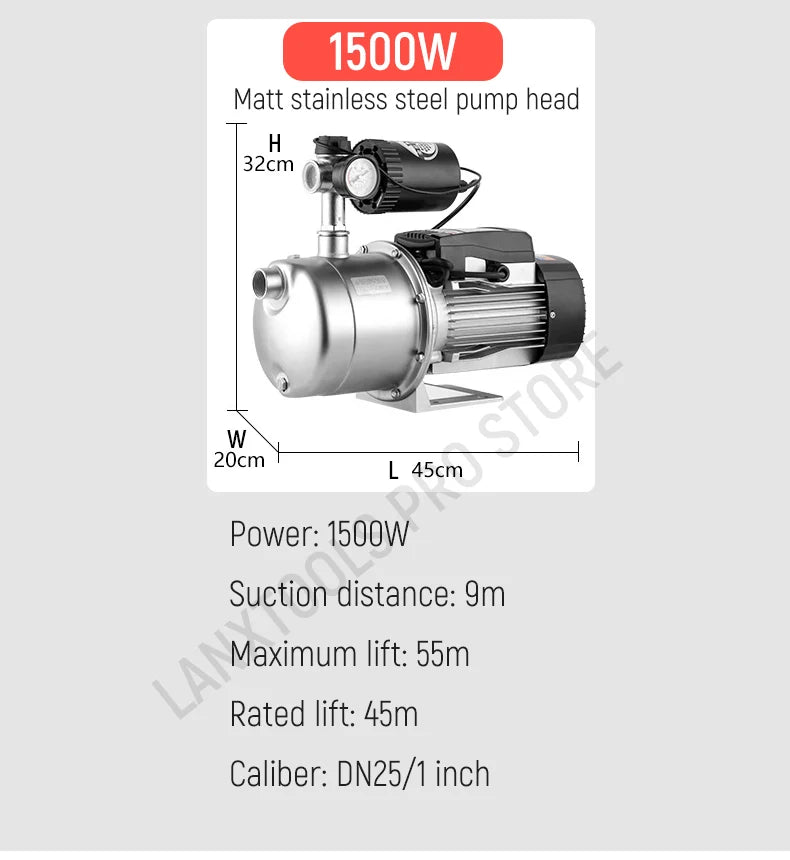 Household Fully Automatic Water Pump 370W-1500W Self-Priming Stainless Steel Silent Tap Booster Pump for Water Supply System