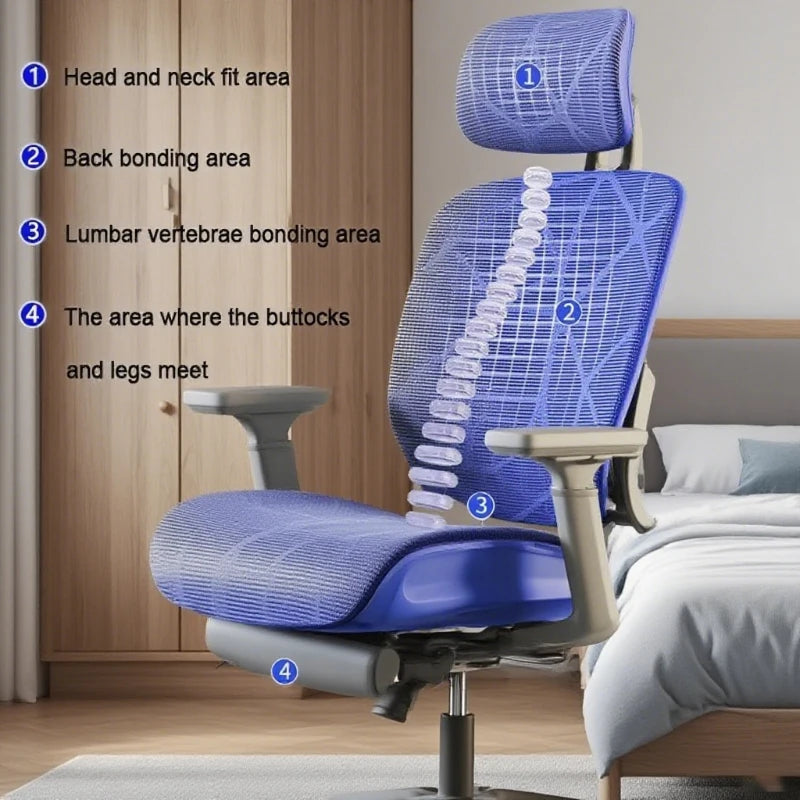 Ergonomic Office Chair Reclining Lumbar Support Headrest Adjustable Armrests Footrest Bureaustoel Home Office Gaming Room