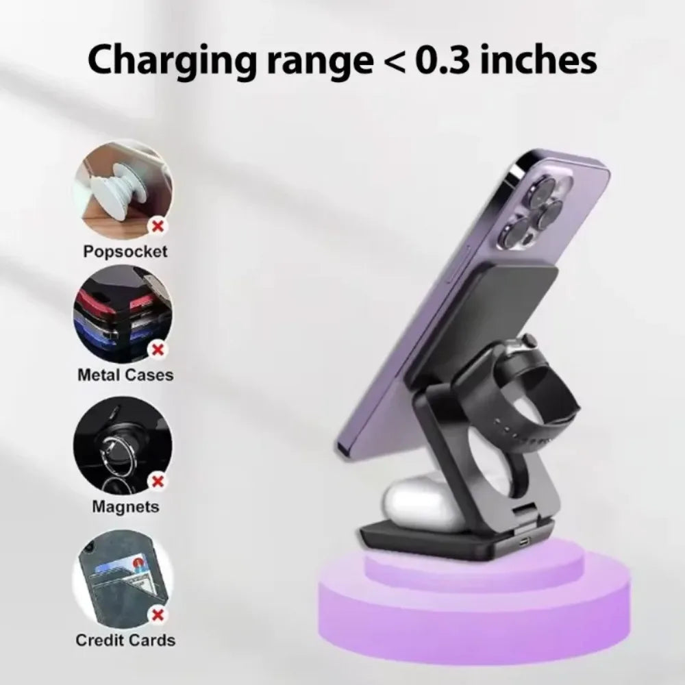 100W Foldable Magnetic Station 3 in 1 Fast Wireless Charger Stand For Magsafe iPhone 16 15 14 13 12 Pro Max iWatch 8 7 6 Airpods