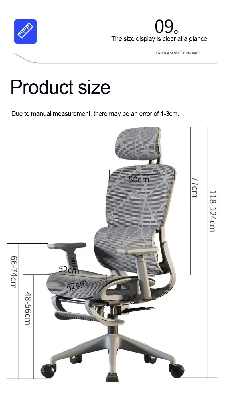 Ergonomic Office Chair Reclining Lumbar Support Headrest Adjustable Armrests Footrest Bureaustoel Home Office Gaming Room