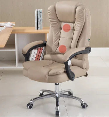 Metal Frame Office Chair with Footrest Ergonomic Lifting Swivel Base Brown Leather Recliner Sofa Seating