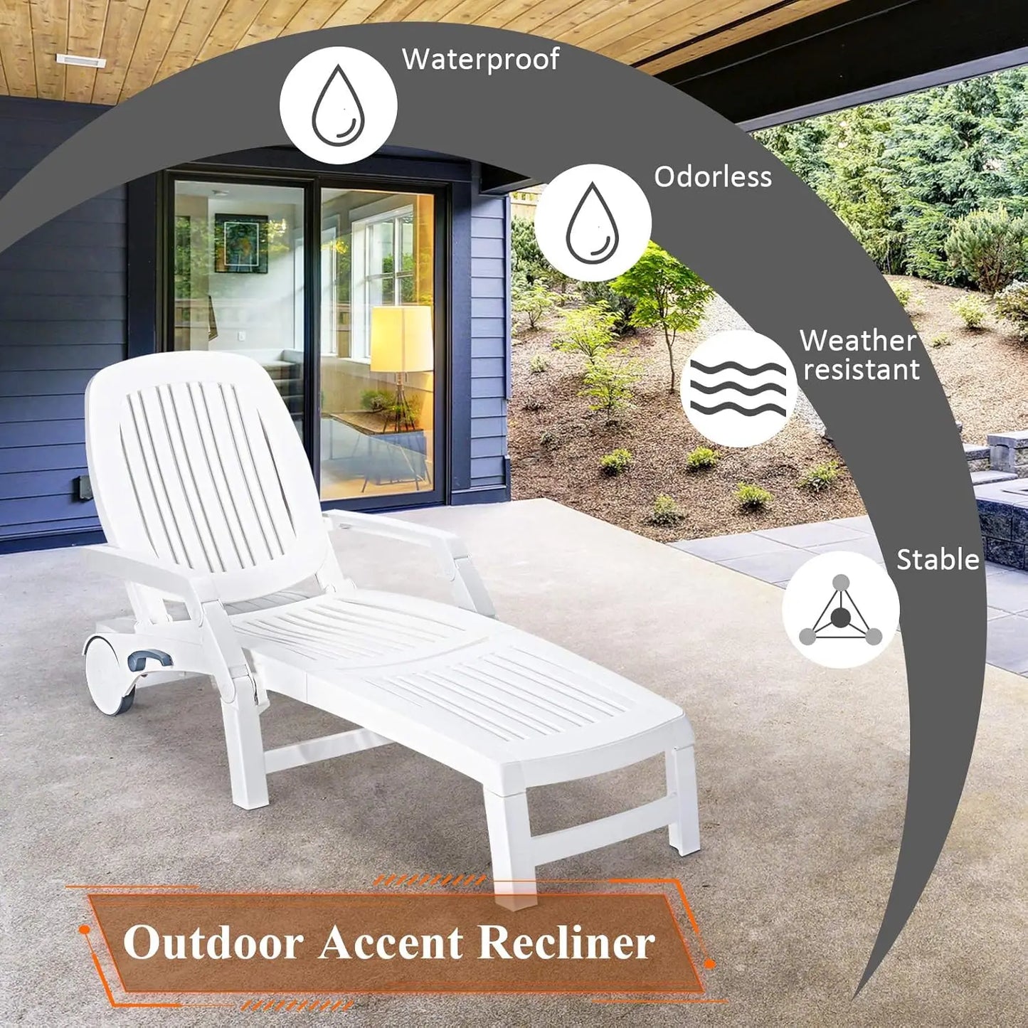 Outdoor 6 Adjustable Backrests Lounge Chair Recliner with Wheels for Patio, Poolside, Garden Foldable Beach Sunbathing Lounger(