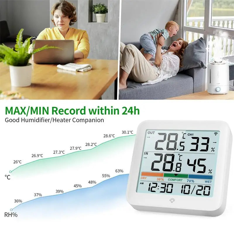 Weather Station Indoor Outdoor Wireless Thermometer Hygrometer With 1 Remote Sensor Temperature And Humidity Gauge Meter Monitor