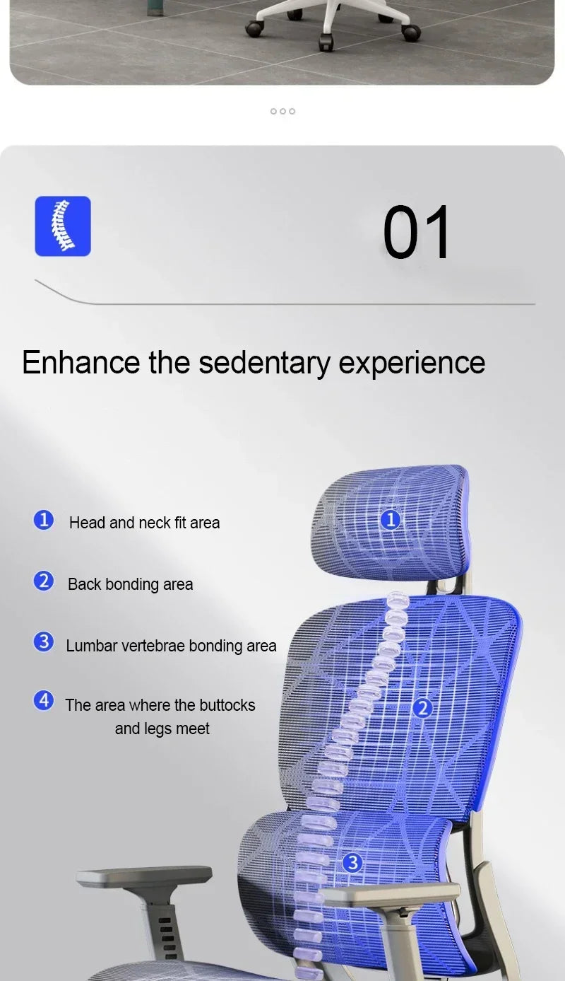 Ergonomic Office Chair Reclining Lumbar Support Headrest Adjustable Armrests Footrest Bureaustoel Home Office Gaming Room