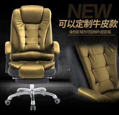 Metal Frame Office Chair with Footrest Ergonomic Lifting Swivel Base Brown Leather Recliner Sofa Seating