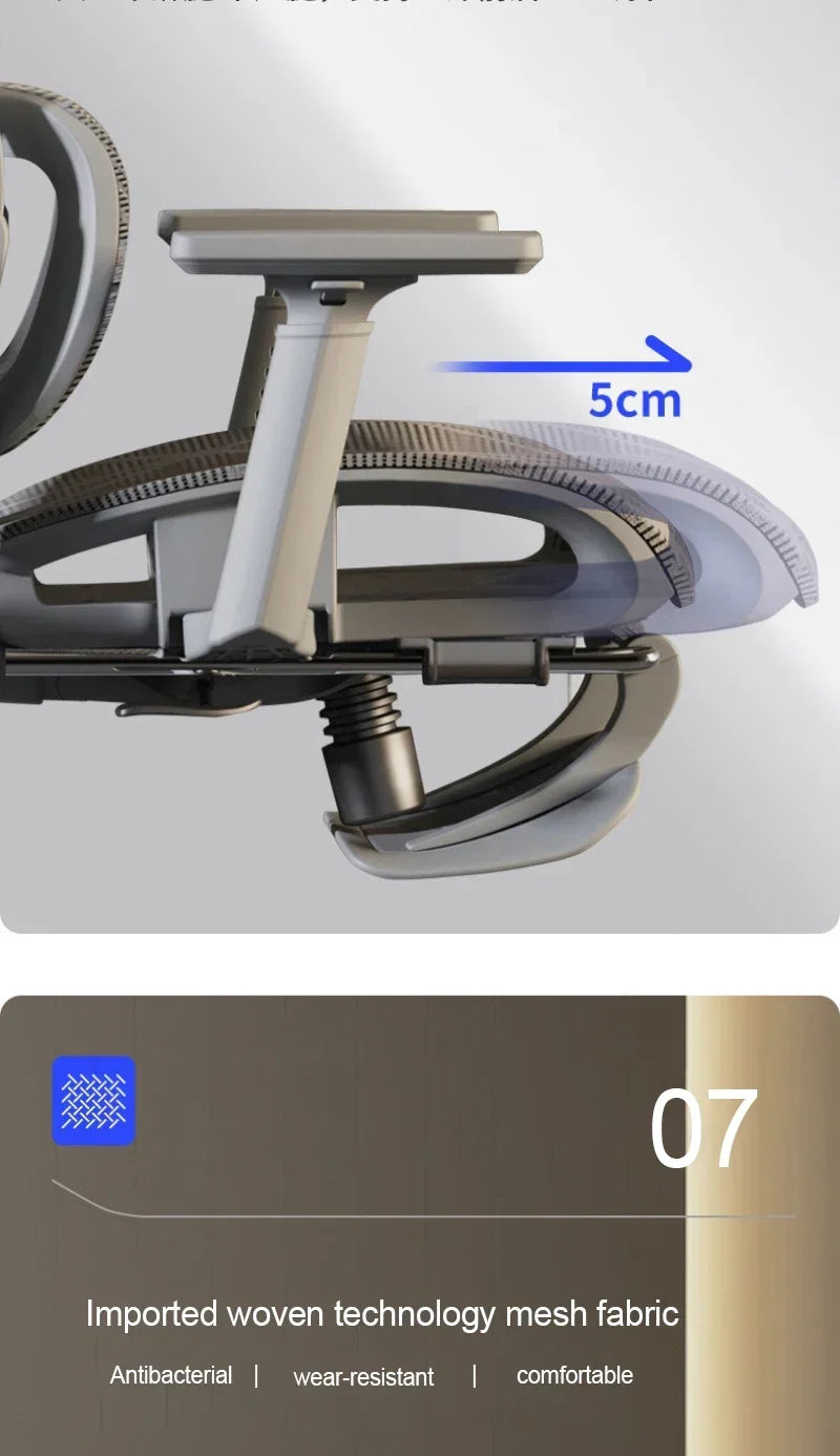 Ergonomic Office Chair Reclining Lumbar Support Headrest Adjustable Armrests Footrest Bureaustoel Home Office Gaming Room