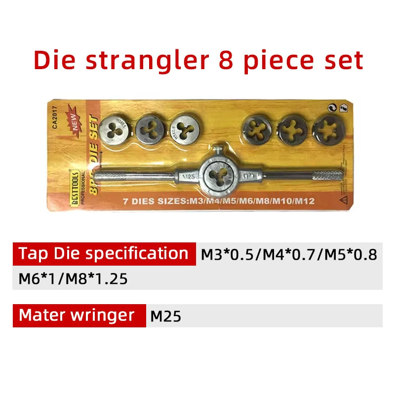 Multi-specification 8/12/20Pcs multifunction Metric Hand Tap and Die Set M3-M12 Screw Thread Plugs Straight Taper Reamer Tools