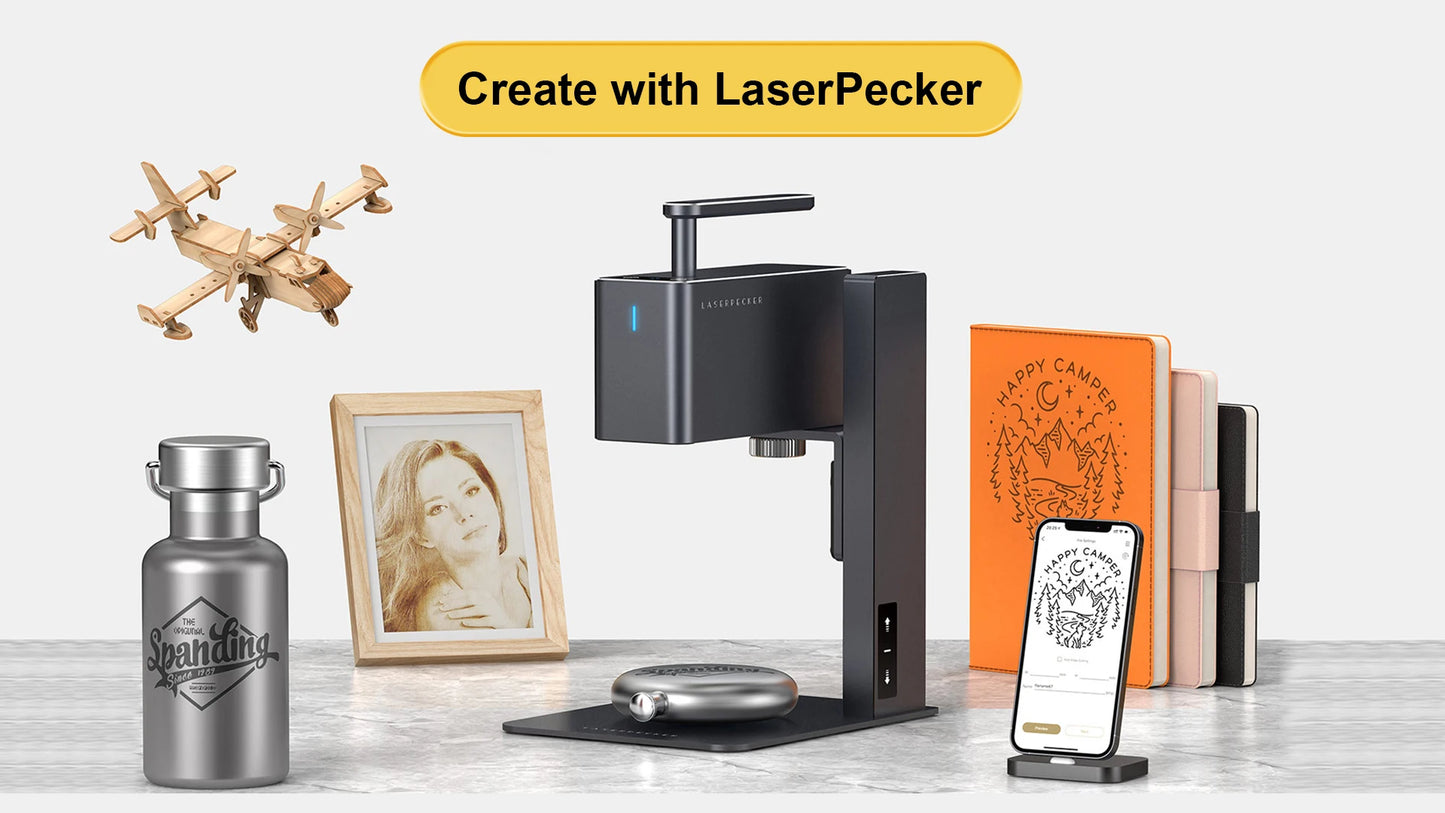 Laserpecker Laser Engraving Machine With 5W 2K Bluetooth 5.0 Mini Portable Engraver For Woodworking DIY Paper Leather LP2
