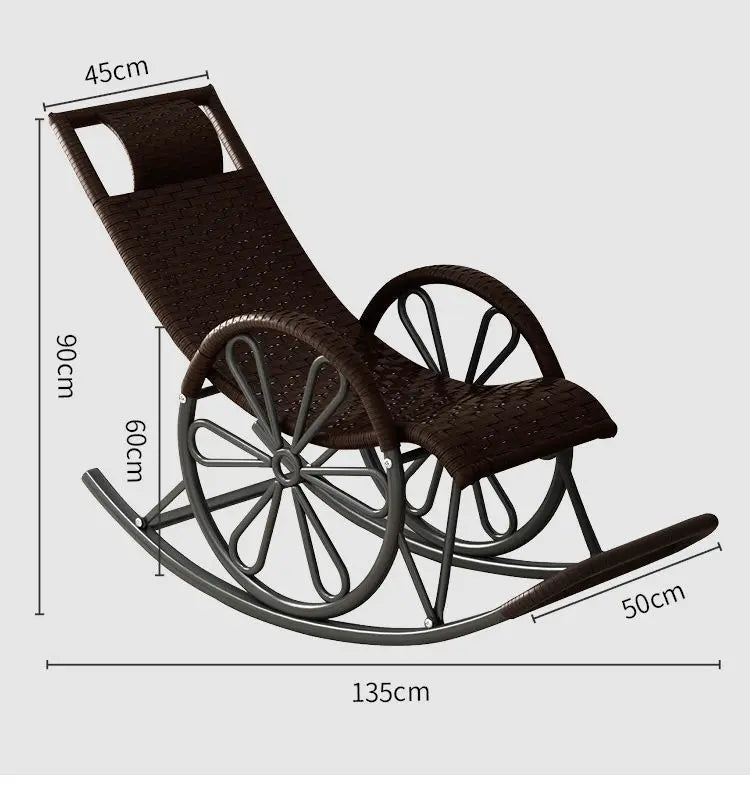 Outdoor PE Rattan Rocking Chair with Cushion and Floor Mat Ergonomic Wicker Recliner Lounge Chair for Patio Balcony Living Room