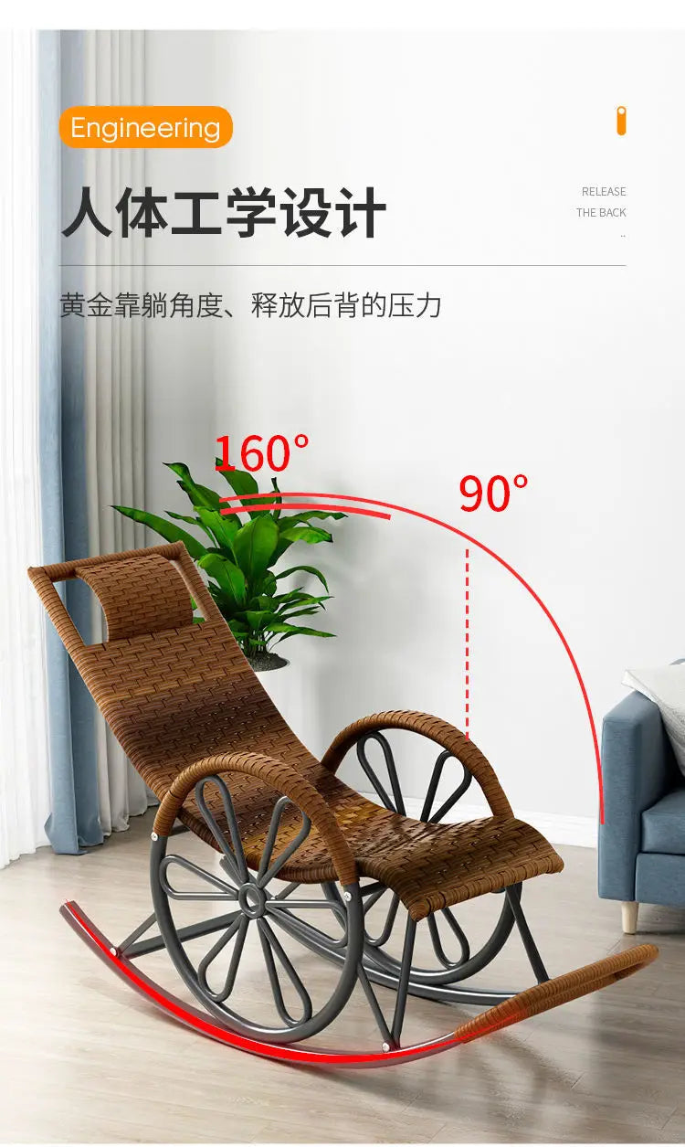 Outdoor PE Rattan Rocking Chair with Cushion and Floor Mat Ergonomic Wicker Recliner Lounge Chair for Patio Balcony Living Room