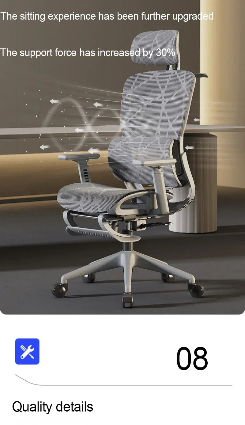 Ergonomic Office Chair Reclining Lumbar Support Headrest Adjustable Armrests Footrest Bureaustoel Home Office Gaming Room