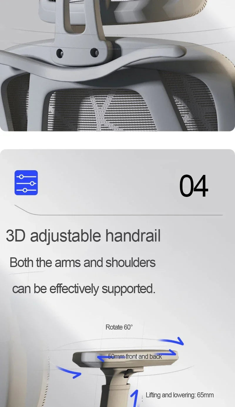 Ergonomic Office Chair Reclining Lumbar Support Headrest Adjustable Armrests Footrest Bureaustoel Home Office Gaming Room