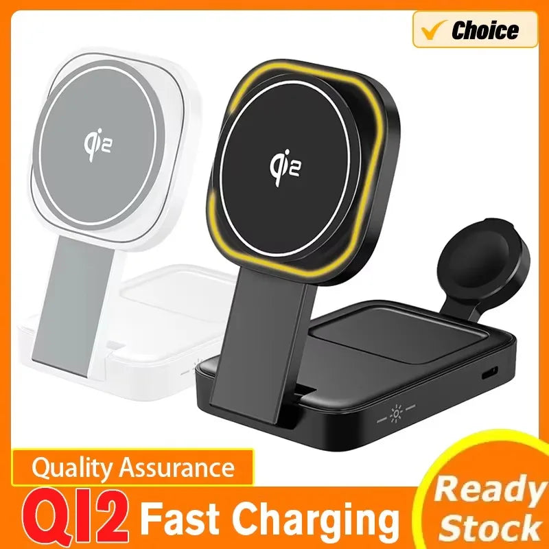 3 In 1 Magnetic Wireless Charger QI2 Folding Wireless Charging Station for Magsafe iPhone 16 15 14 13 iWatch 9 8 7 AirPods Pro