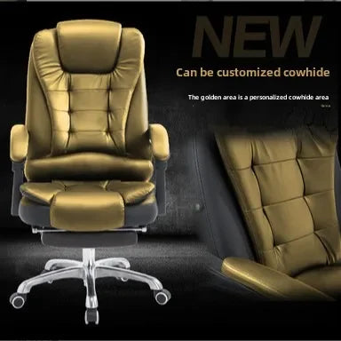 Metal Frame Office Chair with Footrest Ergonomic Lifting Swivel Base Brown Leather Recliner Sofa Seating