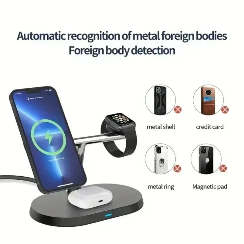 Phone Wireless Charger Desktop 3 IN 1 Magnetic For Magsafe iPhone 16 15 14 13 12 Samsung Apple/Galaxy Watch Fast Charging Dock