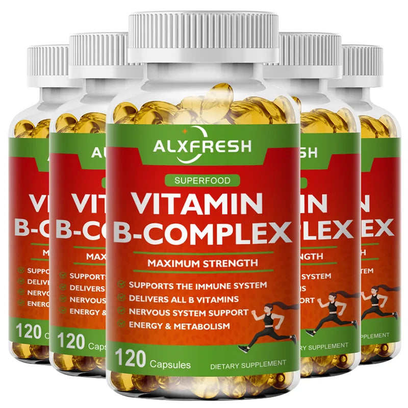 B-Complex Vitamin Supplements (B12 B1 B2 B3 B5 B6 B9 Folic Acid &Biotin) for Relieve Stress, Mood, Immune System Support Capsule