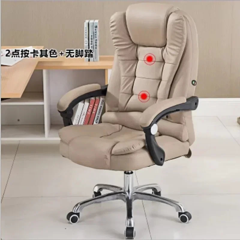Metal Frame Office Chair with Footrest Ergonomic Lifting Swivel Base Brown Leather Recliner Sofa Seating