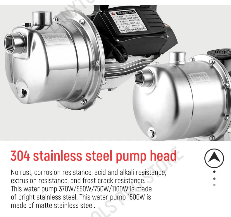 Household Fully Automatic Water Pump 370W-1500W Self-Priming Stainless Steel Silent Tap Booster Pump for Water Supply System